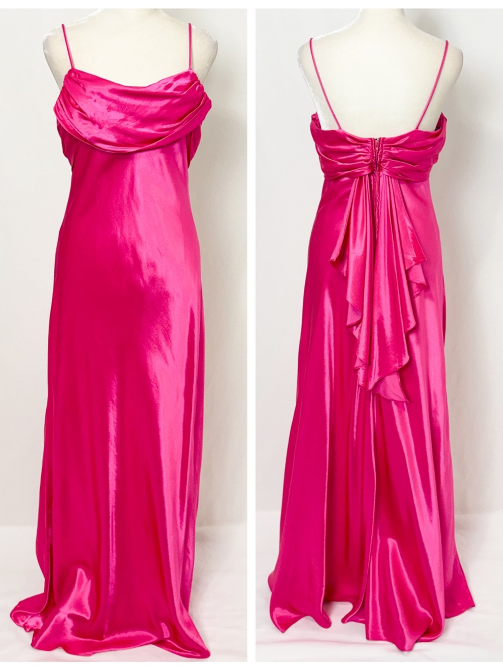 Vintage Y2K Fuchsia Satin Slip Dress with Draped Back